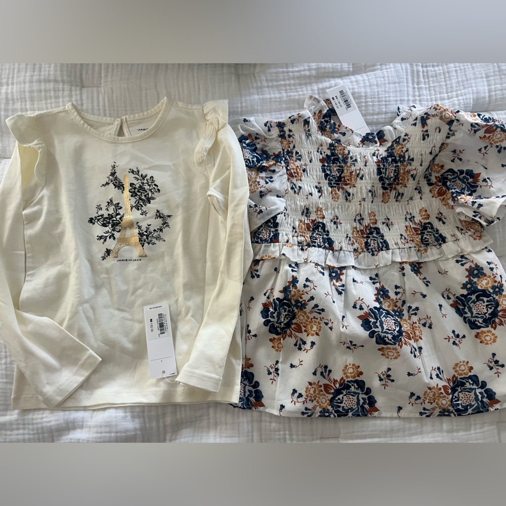 Janie and Jack bundle. Long sleeve Paris shirt and short sleeve smocked t shirt